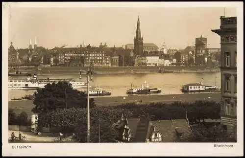 Ansichtskarte Düsseldorf Rheinfront Rheindampfer Fotokarte 1941