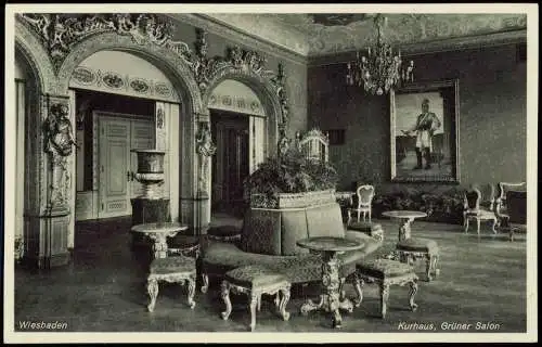 Ansichtskarte Wiesbaden Kurhaus, Grüner Salon mit Kaiserbild 1932