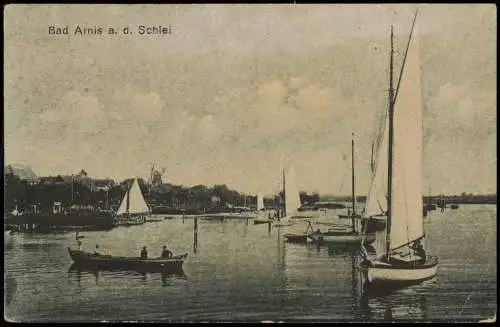 Ansichtskarte Arnis an der Schlei Hafen Stadt Windmühle 1921