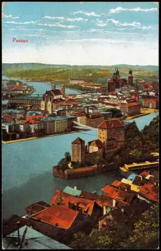 Ansichtskarte Passau Panorama-Ansicht 1918     Feldpost  (Briefstempel)