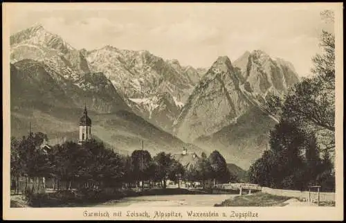 Garmisch-Partenkirchen  mit Loisach, Alpspitze, Waxenstein u. Zugspitze 1910