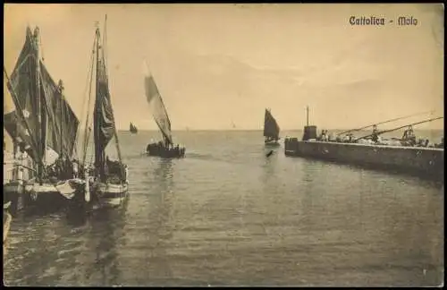 Cattolica Ortsansicht Cattolica Molo Boote Schiffe Einfahrt Hafen 1910