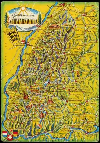 .Baden-Württemberg Landkarten-Ansichtskarte Landkarte Region SCHWARZWALD 1970