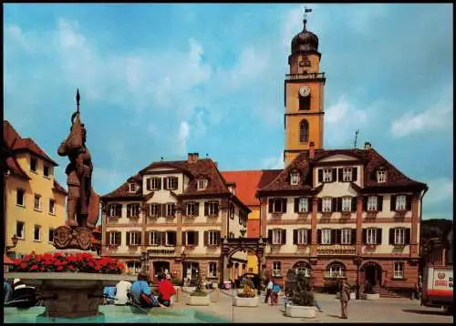 Ansichtskarte Bad Mergentheim Partie am Marktplatz mit Stadtpfarrkirche 1991