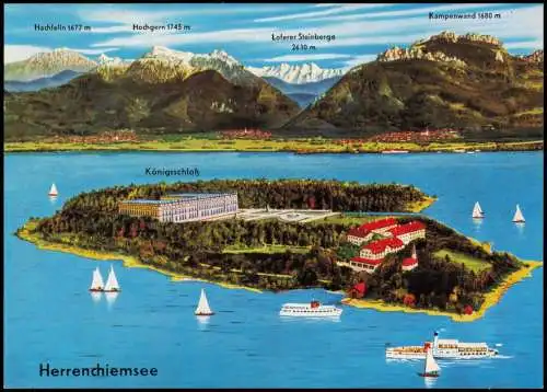 Ansichtskarte Chiemsee Herrenchiemsee Herreninsel mit Schloss 1990