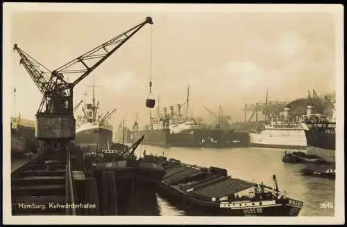 Ansichtskarte Hamburg Kuhwärderhafen Kran Dampfer Fotokarte 1932