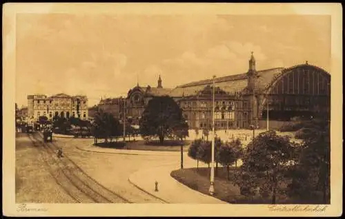 Ansichtskarte Bremen Straßenpartie am Hauptbahnhof 1928