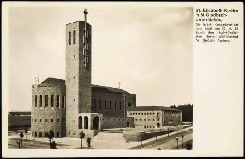 Ansichtskarte Mönchengladbach St.-Elisabeth-Kirche Untereicken 1954