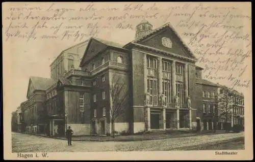 Ansichtskarte Hagen (Westfalen) Stadttheater 1916  gel. Feldpoststempel