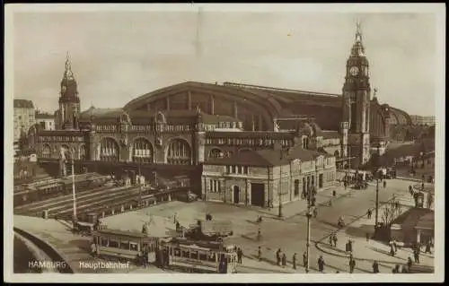 Ansichtskarte Hamburg Hauptbahnhof Gleise Straßenbahn 1929