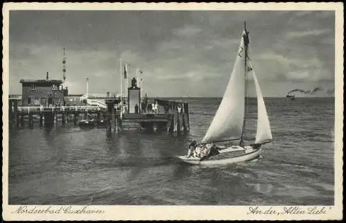 Ansichtskarte Cuxhaven Segelboot vor Alter Liebe 1938