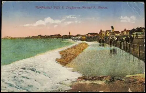 Ansichtskarte Döse-Cuxhaven Strand Stadt bei Sturm 1915