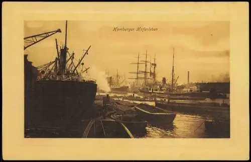 Ansichtskarte Hamburg Hafenleben Dampfer Segelschiffe 1913