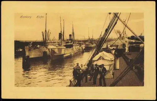 Ansichtskarte Hamburg Hafen Dampfer Blick auf Schiffsdeck 1913