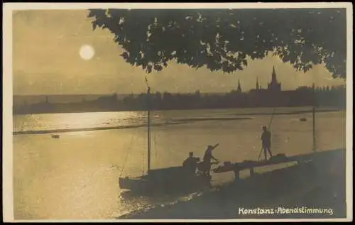 Ansichtskarte Konstanz Abendstimmung Angler vor der Stadt Fotokarte 1929