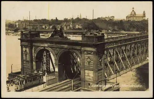 Ansichtskarte Ludwigshafen Rheinbrücke Straßenbahn 1924