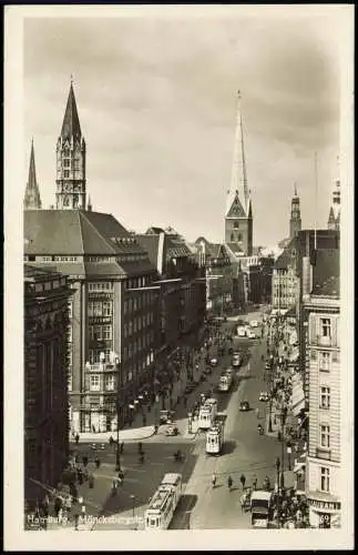 Altstadt-Hamburg Blick in die Mönckebergstraße Straßenbahn Fotokarte 1938