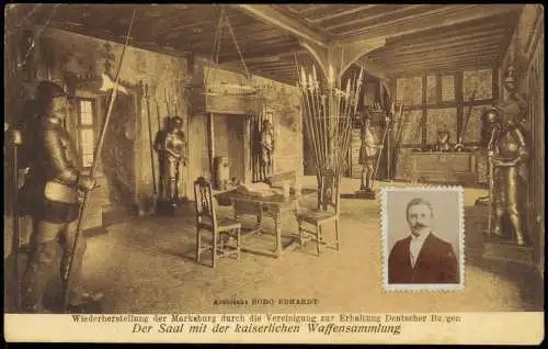 Ansichtskarte Braubach Marksburg Saal der Waffensammlung 1907