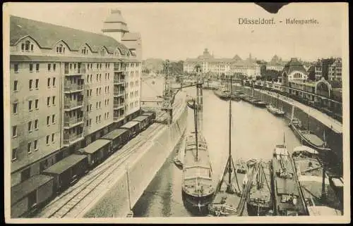 Ansichtskarte Düsseldorf Hafenpartie. Hafen Eisenbahn 1912