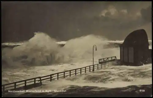 Ansichtskarte Westerland-Sylt Sylt. Sturmflut Stimmungsbild Fotokarte 1928