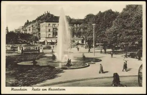 Ansichtskarte Mannheim Partie am Wasserturm Straßenbahn 1941  gel. Feldpost WK2