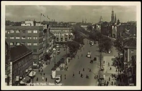 Ansichtskarte St. Pauli-Hamburg Reeperbahn Straßenbahn 1941