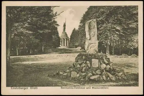 Ansichtskarte Hiddesen-Detmold Hermanns-Denkmal und Bismarckstein 1923