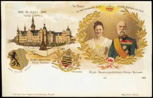 Innere Altstadt-Dresden Schloß Königspaar Heraldik Sachsen 1898  Prägekarte