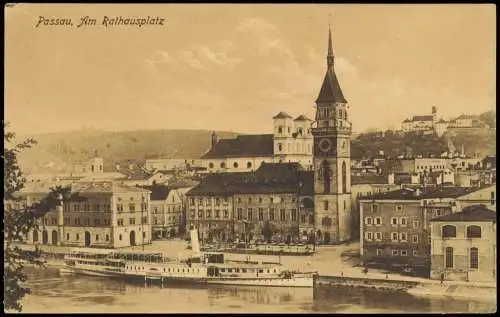 Ansichtskarte Passau Am Rathausplatz Dampfer Schönbrunn 1917