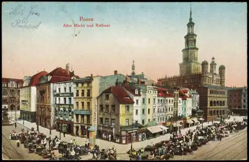 Postcard Posen Poznań Alter Markt Markttreiben 1916  Feldpost Luisenhain