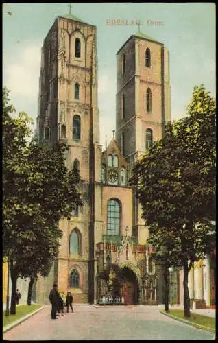 Postcard Breslau Wrocław Partie vor dem Dom 1915  gel. Stempel Althofnass