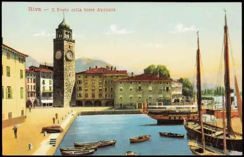 Riva del Garda Stadtteilansicht Hafen, Porto colla torre Aponale 1900