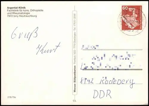 Isny Argental Klinik  für Orthopädie und Rheumatologie  Neutrauchburg 1988