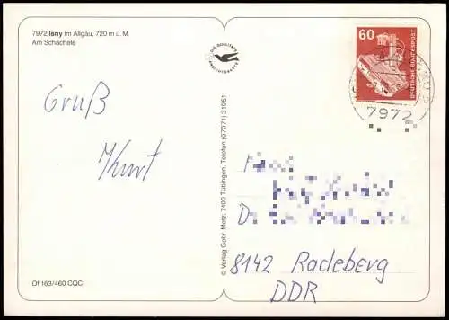 Ansichtskarte Isny Ortsansicht Am Schächele 1988