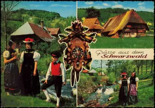 .Baden-Württemberg   Schwarzwald (Mehrbild-AK mit Kuckucks-Uhr) 1970