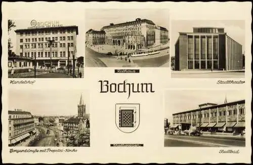 Ansichtskarte Bochum Stadtbad Stadtwappen Handelshof 1956