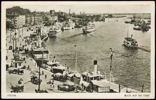 Postcard Stettin Szczecin Blick auf die Oder Schiffe 1932