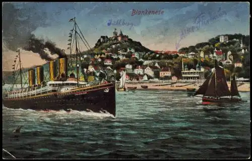 Blankenese-Hamburg Blankenese Süllberg Dampfer Künstlerkarte 1912