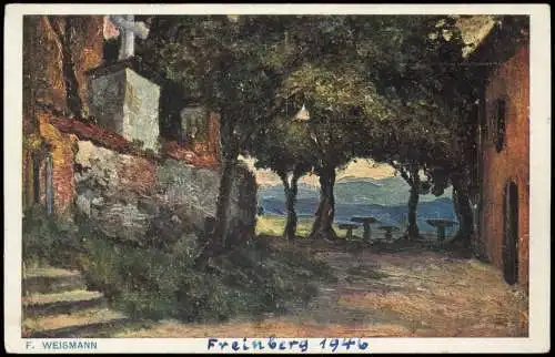 Ansichtskarte Freinberg Huberscher Gastgarten Künstlerkarte 1922  Oberösterreich