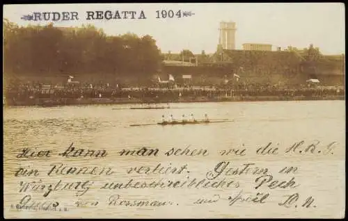 Ansichtskarte Würzburg Ruder Regatta Wettkampf Zuschauer 1904 Privatfoto