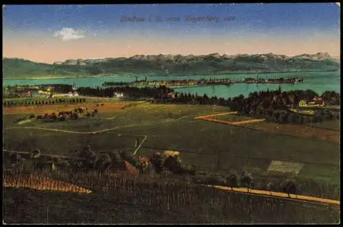 Ansichtskarte Lindau (Bodensee) Blick von den Weinbergen auf die Stadt 1916