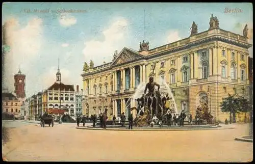 Ansichtskarte Mitte-Berlin Kgl. Marstall u. Schlossbrunnen Rotes Rathaus 1909