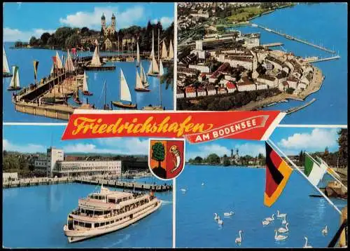 Ansichtskarte Friedrichshafen Mehrbildkarte mit 4 Ortsansichten 1970