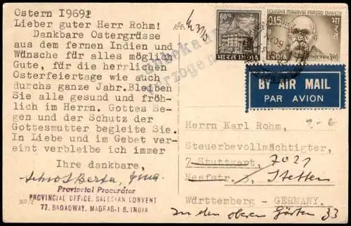 Ansichtskarte  Ostern Eastern Buona Pasqua Jesus Engel 1969  gel. Indien Airmail