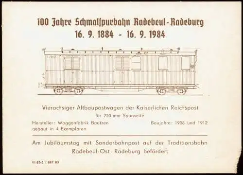 Traditionsbahn Radebeul Ost-Radeburg 100 Jahre Deckblatt 1984