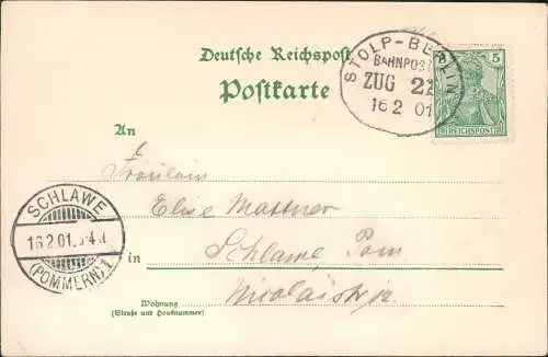 Studentika Berlin Vandalia Burschenschaft 1901   Bahnpost Stolp Berlin ZUG 21