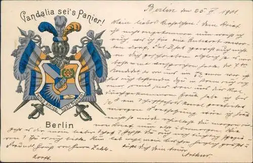 Ansichtskarte  Studentika Berlin Vandalia Burschenschaft Wappen 1901