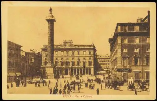 Cartoline Rom Roma Piazza Colonna, Platz belebt 1920