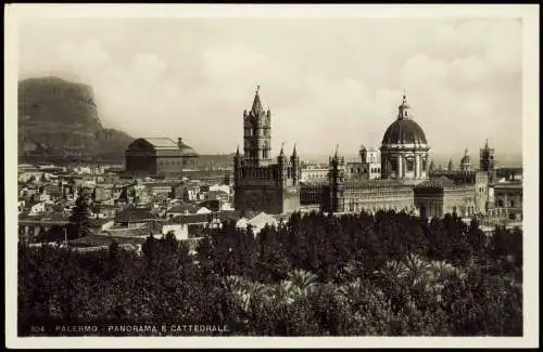 Cartoline Palermo Palermo (Palermu) PALERMO PANORAMA E CATTEDRALE 1936