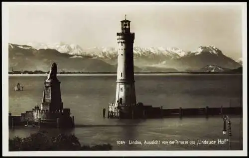 Lindau (Bodensee) Aussicht von der Terrasse des Lindauer Hof Hafen 1930